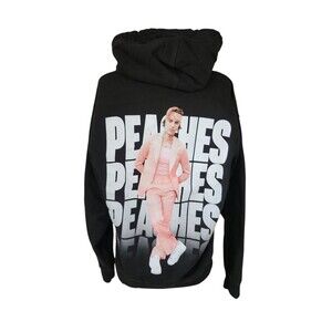 Justin Bieber Pullover Hoodie Women's Large Justice Concert Tour Peaches Black